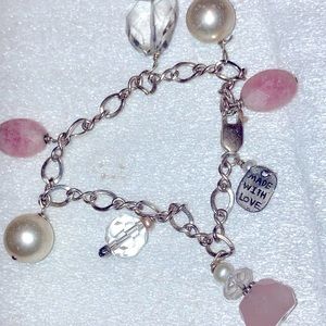 Sterling silver, pearl & mineral stone bracelet